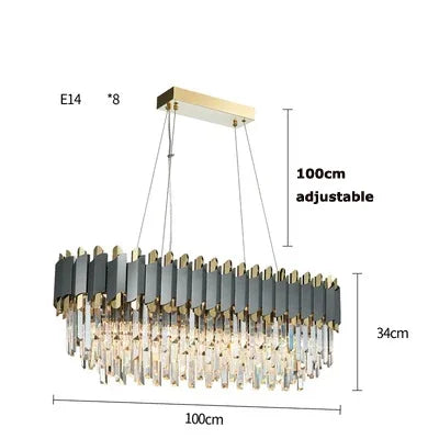 Luxury Crystal Chandelier: Black Golden LED Stainless Steel Pendant