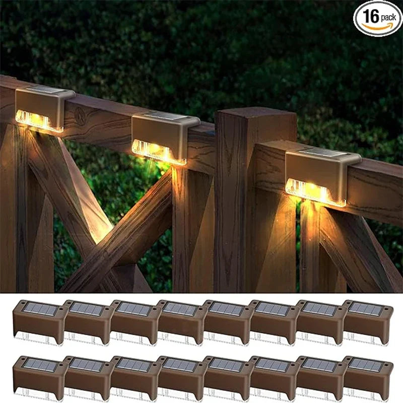Solar Deck Lights 16 Pack: Waterproof LED Outdoor Step Lights for Railing, Stairs, Yard