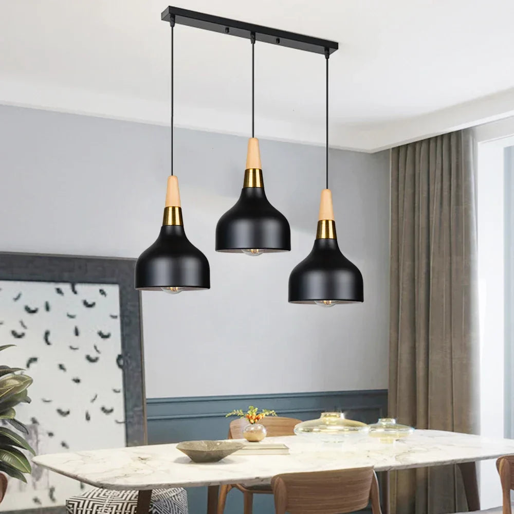 Wooden Dome Pendant Lights: Adjustable Hanging Lamp for Kitchen Dining Living Bedroom