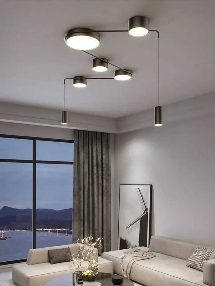 Minimalist Black LED Ceiling Chandelier for Living Room, Bedroom, Hallway Lighting