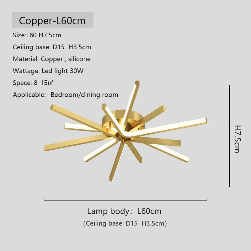 Copper Strip LED Ceiling Lamp - Modern Minimalist Luxury Lighting for Living Room