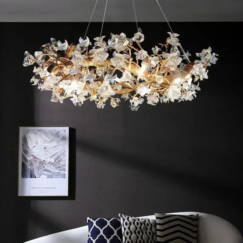 Kapok Flower Glass Crystal Chandelier for Living Room Dining Bedroom