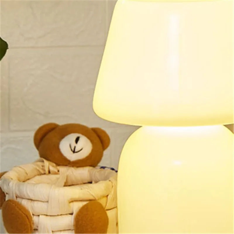 Apollo Mushroom Glass Table Lamp - White Glass Bedside Night Light