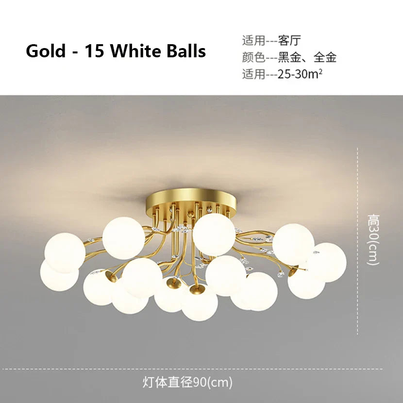 Glass Bubble Ball Crystal LED Ceiling Light - Black Gold Aesthetic Décor