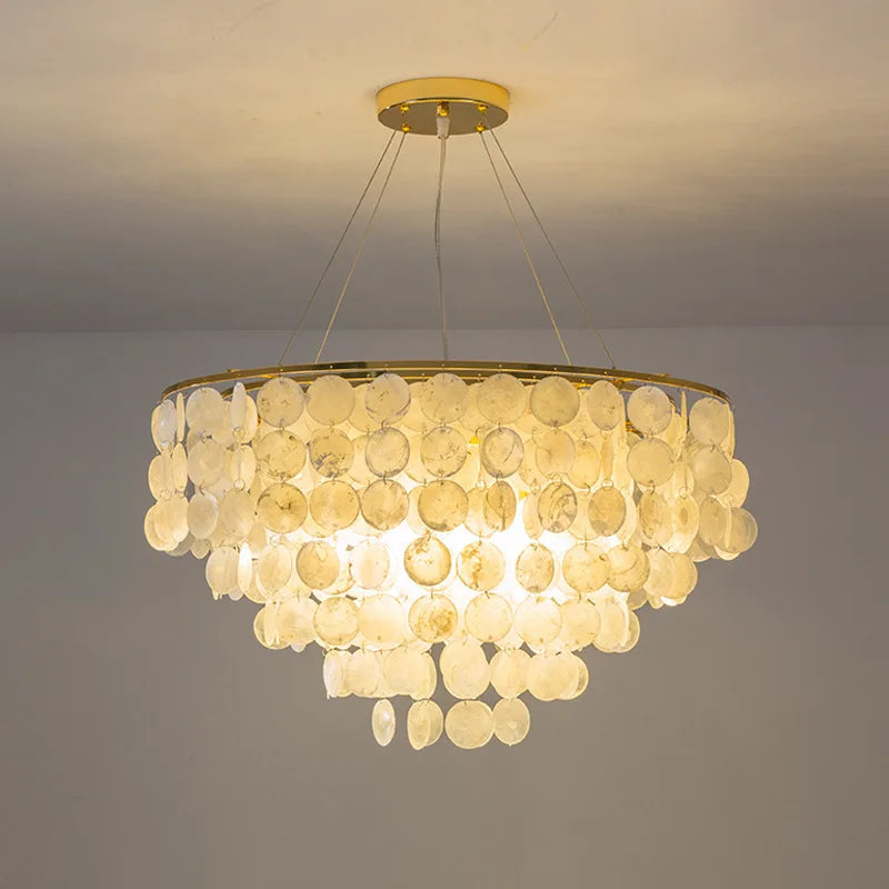 LED Shell Chandelier: Modern Gold Chrome Ceiling Hanging Light