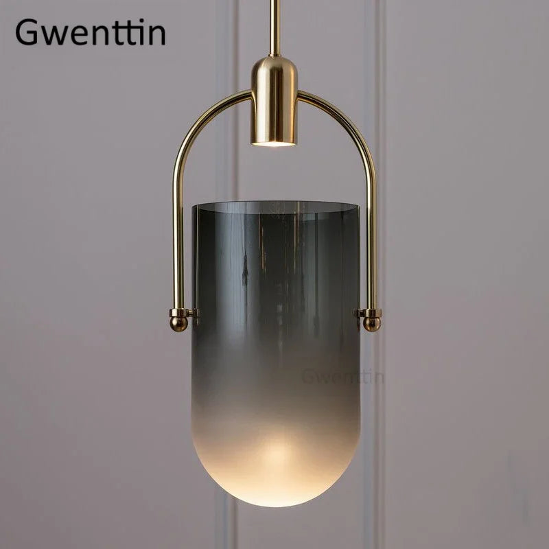 Bucket Glass Pendant Lamp LED Modern Hanging Lights for Dining Room Kitchen Home Décor