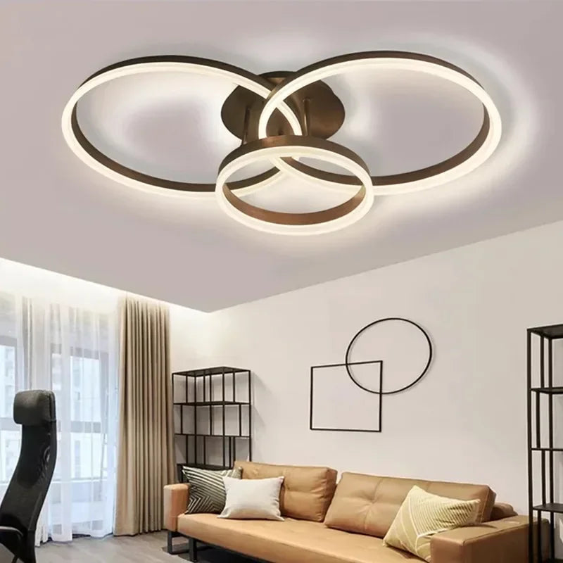 Modern Golden White Ring Chandelier for Living Room, Dimmable LED Ceiling Light