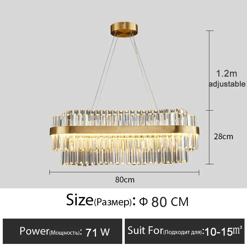 Luxury Crystal Golden Gloss LED Ceiling Chandelier for Dining & Living Room
