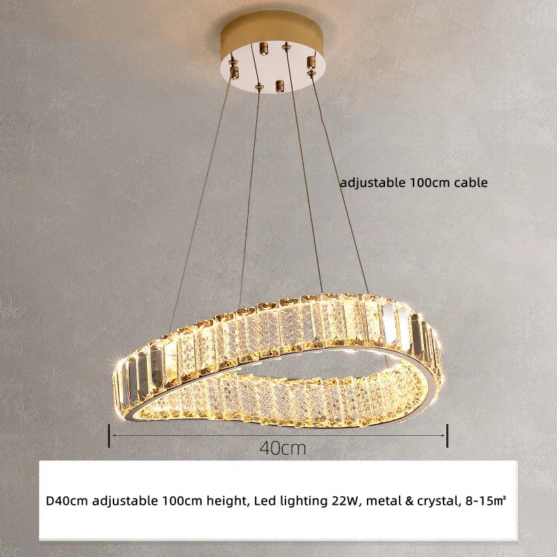 Irregular Steel & K9 Crystal LED Pendant Chandelier for Foyer, Dimmable Lighting