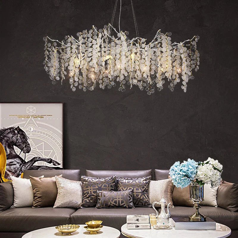 Silver Money Tree Crystal Chandelier for Kitchen Bedroom & Living Room
