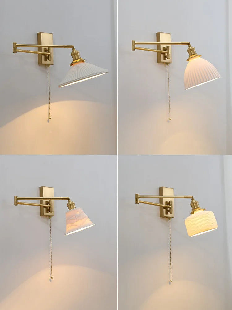 Brass Swing Arm Wall Sconce Creamic Wall Lights
