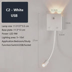 Rotatable LED Wall Sconce Lamp with USB Port & Socket for Bedrooms, Restaurants - White/Black
