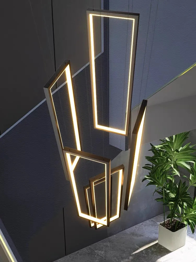 LED Stair Chandelier: Luxury Loft Geometry Pendant Lamps for Modern Living