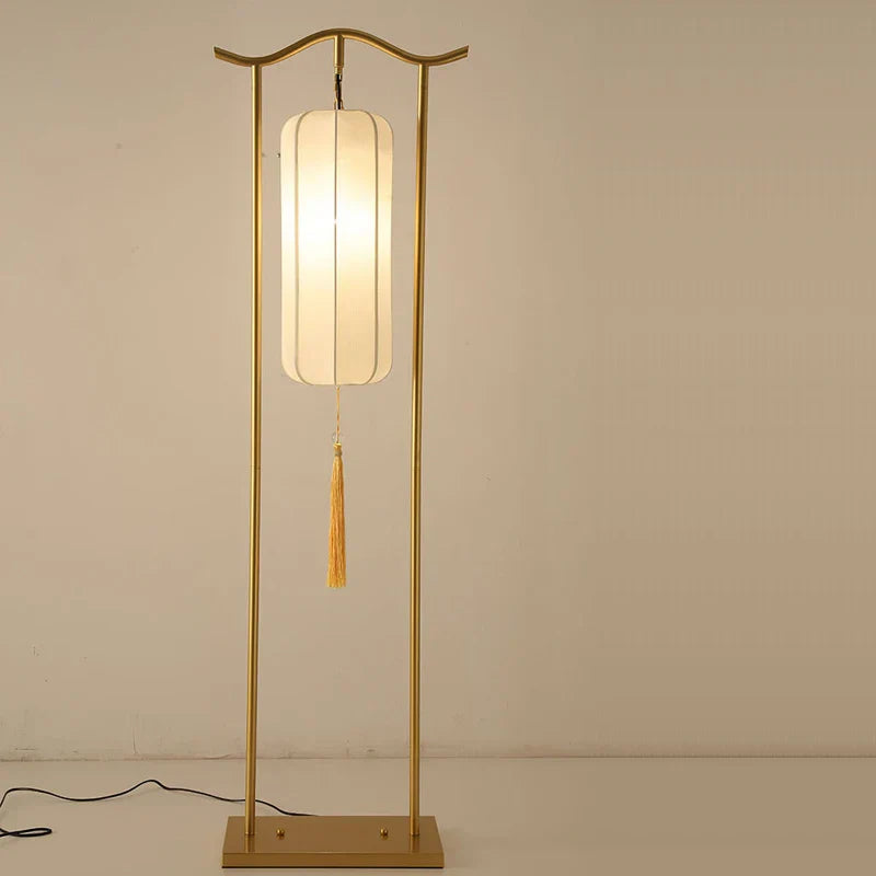Classical Lantern Floor Lamp Fabric Standing Light for Living Room Bedroom Décor