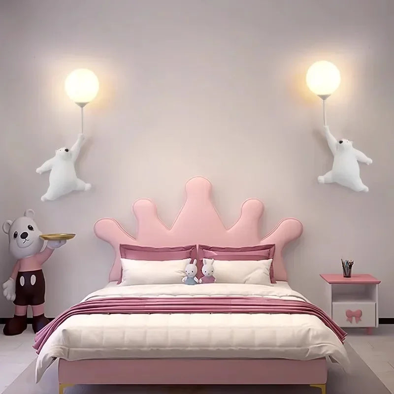 Kids Bear Wall Light Moon Decor for Girl Bedroom