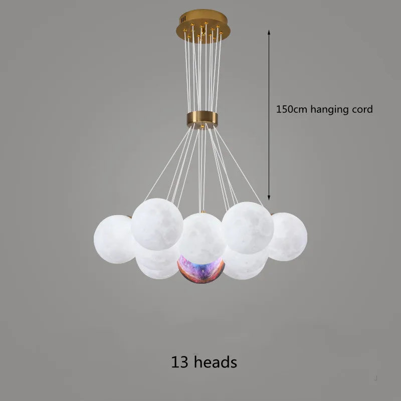Moon Lampshade Chandelier: 3D Printed LED Hanging Light for Home Decor