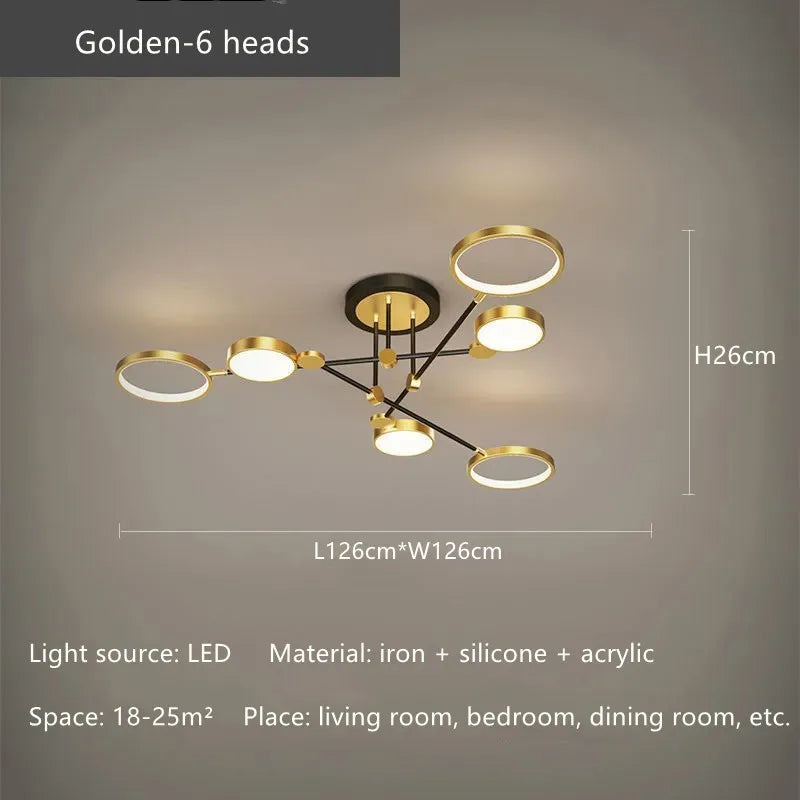 Gold Frame LED Remote Control Dimmable Ceiling Lamp for Living Room, Dining, Bedroom