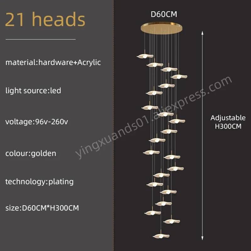 Gold Acrylic Chandeliers LED Pendant Lamp Modern Staircase Living Room Lighting