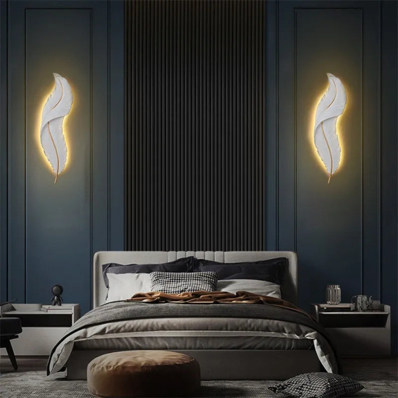 Nordic Feather LED Wall Lamp White Indoor Sconce Light for Bedroom, Living Room
