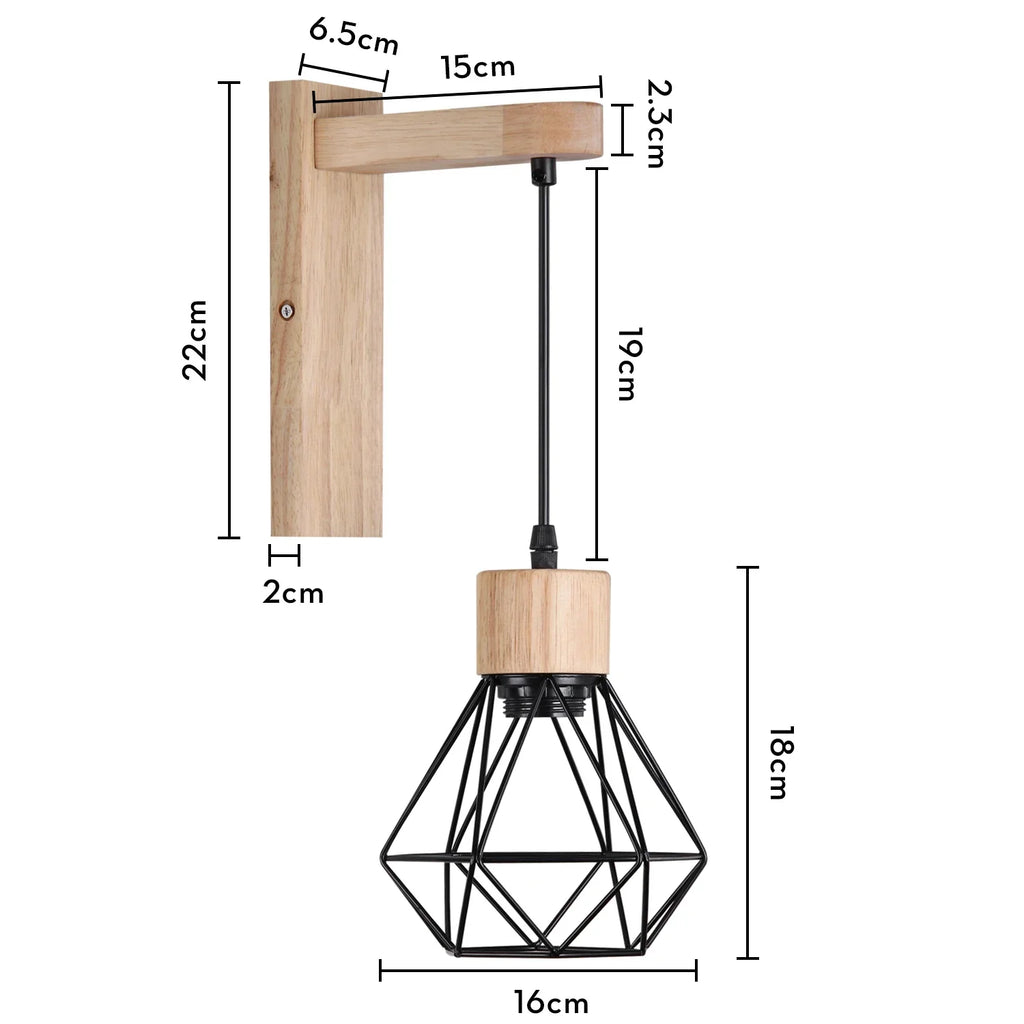 Loft American Iron Wood Wall Sconce Vintage Cage Guard Lampshade Fixture