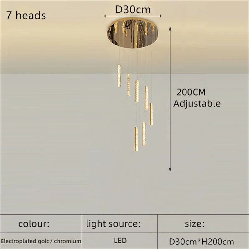 Luxury Crystal LED Chandelier for Modern Living Room and Spiral Staircase