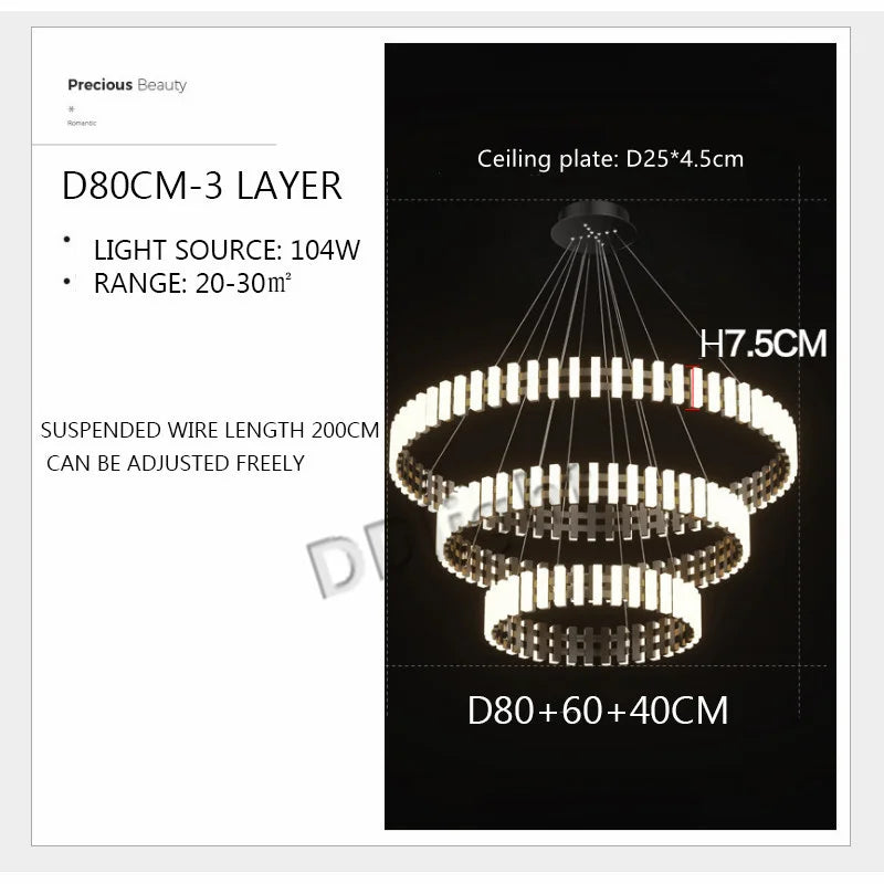 Modern Circle Chandelier: Bright 360° Lighting for Living Room, Kitchen & Bedroom