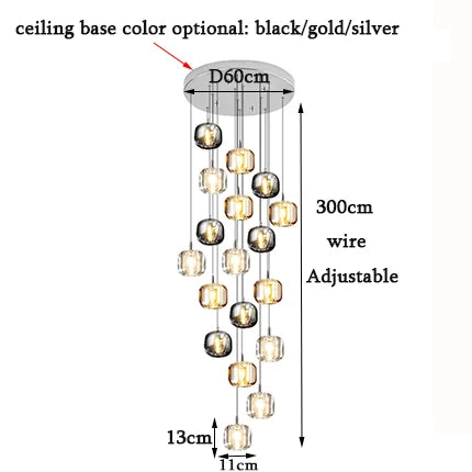 LED Stair Chandelier: Luxury Crystal Hanging Lamp, Indoor Lighting Fixture