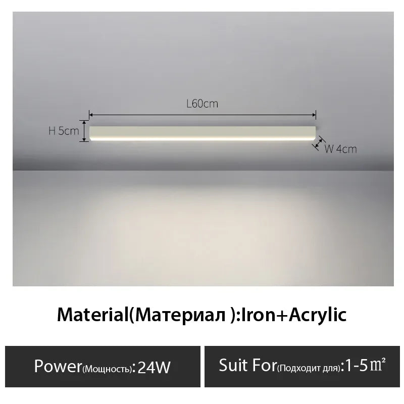 Black Linear LED Ceiling Light for Aisle, Bedroom, Dining, Living Room – Minimalist Design