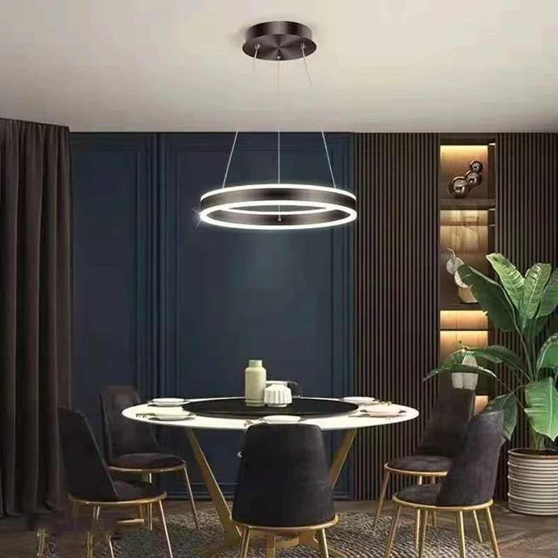 Modern Black Ring LED Chandelier for Home Decor Lighting