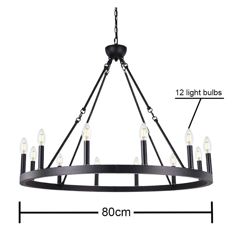Modern Retro Round LED Pendant Lights - Black Ceiling Chandelier for Living Room and Restaurant