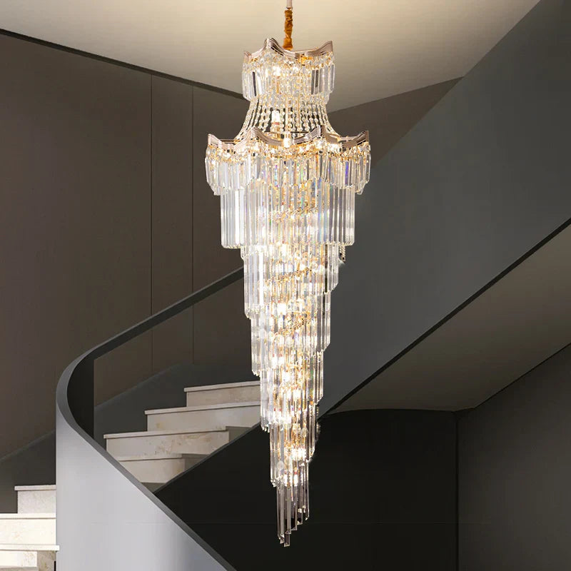 Crystal Duplex Chandelier: Luxury Living & Stair Lamp for Loft Apartment & Villa