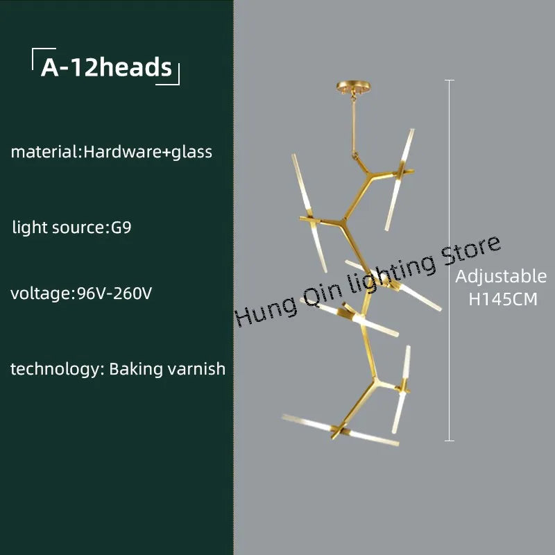 Gold Branch LED Chandelier for Duplex Villa Staircase - Modern Indoor Lighting