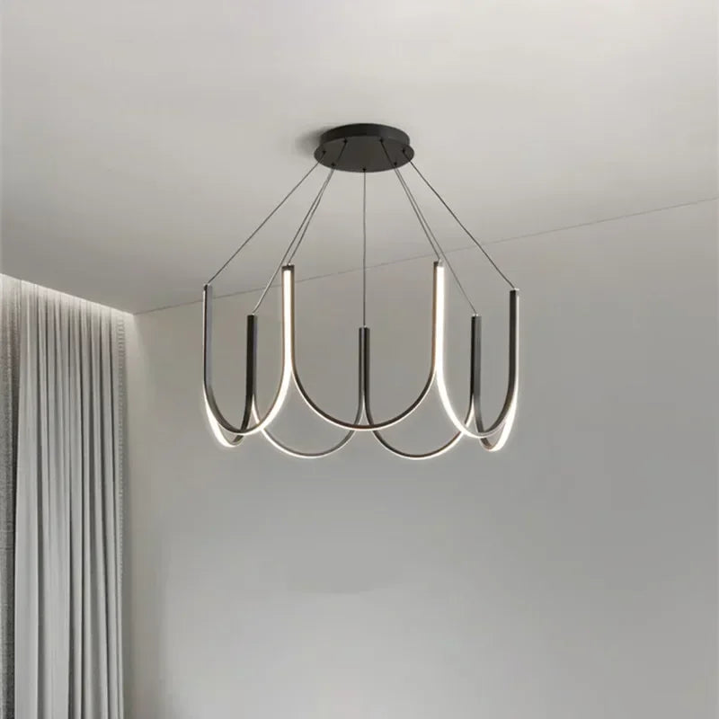 Modern Black Aluminium LED Pendant Chandelier for Foyer, Adjustable Lighting Solution