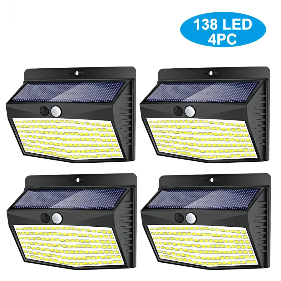138 LED Solar Wall Lamp Security Motion Sensor 3 Modes Fence Yard Deck