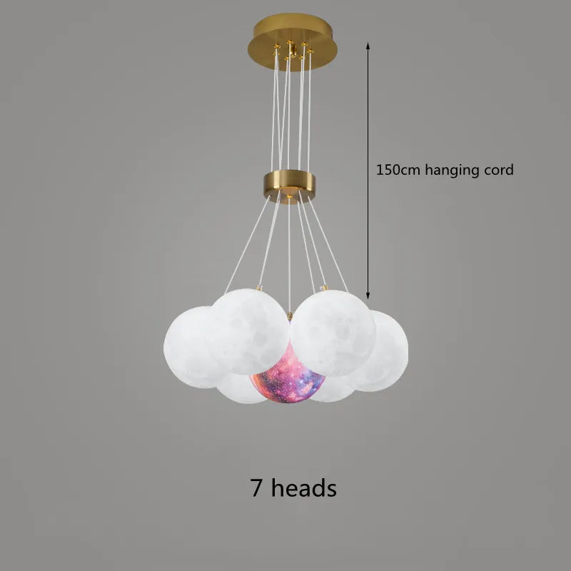 Moon Lampshade Chandelier: 3D Printed LED Hanging Light for Home Decor