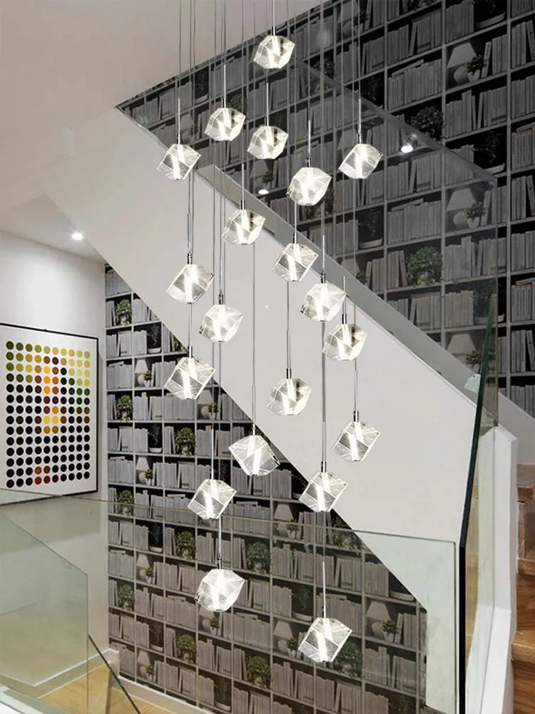 Luxury Crystal Staircase Chandelier: Modern Indoor Hanging Light Fixture for Living Room