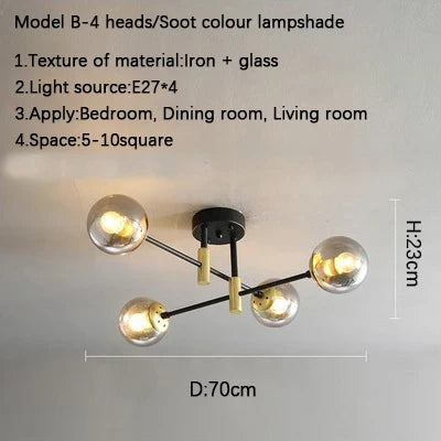 Glass Ball Black Chandelier - Nordic Round Dining Table Ceiling Chandelier