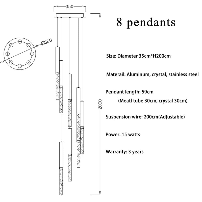 Modern Crystal LED Stair Chandelier for Large Spaces