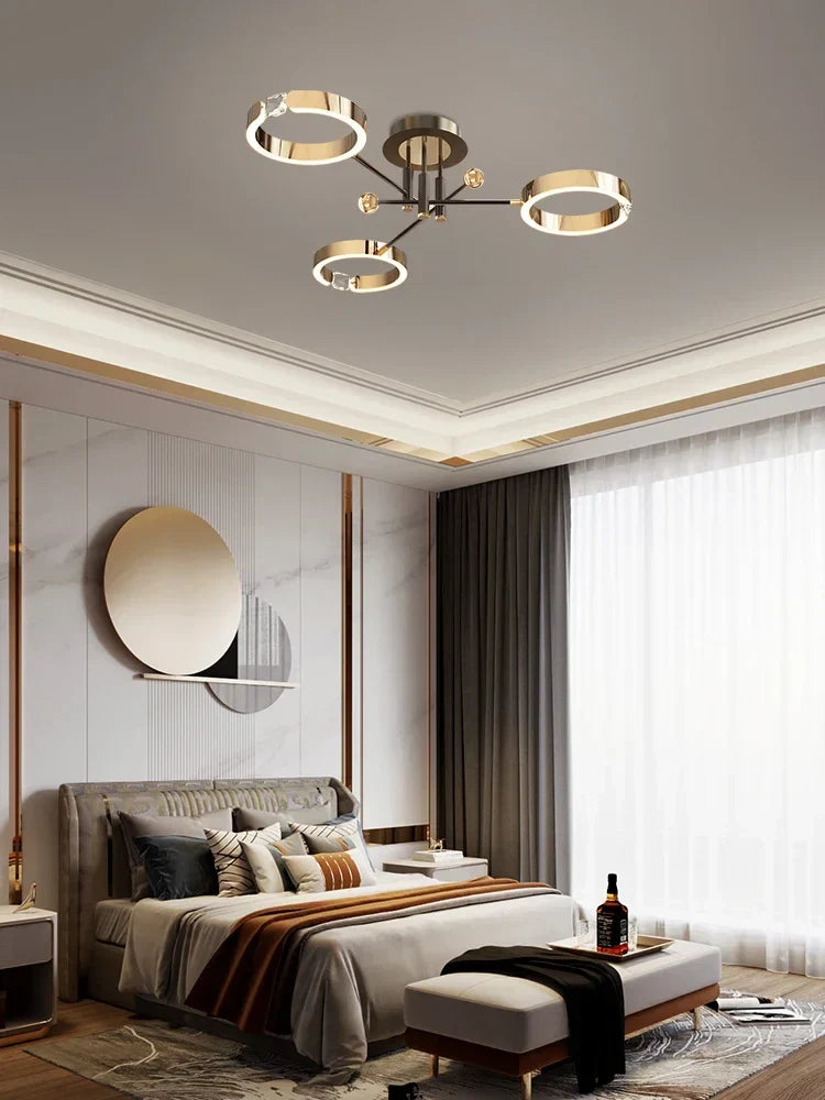 Gold Plated Luxury Chandelier with Remote Control Crystals for Elegant Living & Bedroom Decor