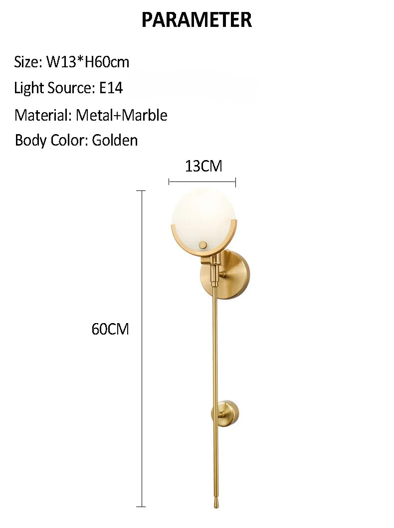 Gold Marble Wall Lights: Modern LED Sconce for Living Room Bedroom Decor