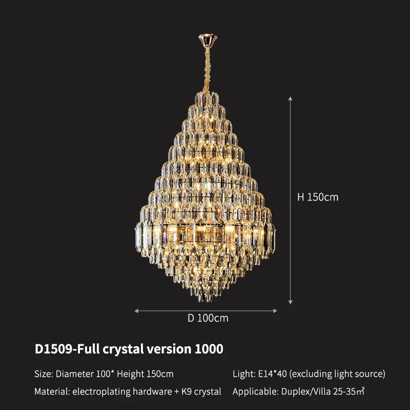 Crystal Pendant Chandelier for Home, Hotel, Restaurant - Luxury Duplex Hall Light