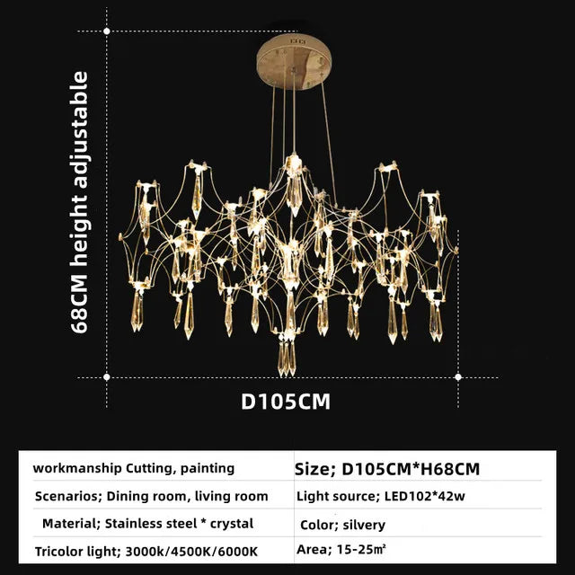 Starry Crystal Chandelier: Modern Luxury LED Firefly Ceiling Chandelier for Villa Living Room