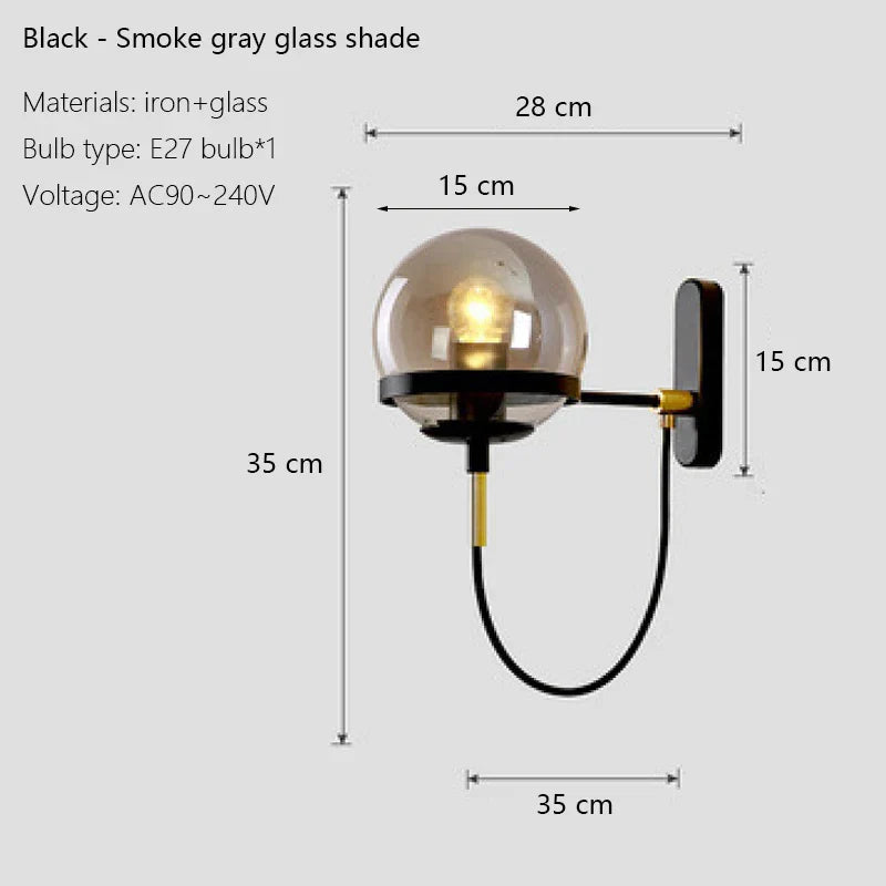 Glass Shade Wall Sconce Lamps for Hotel Bedroom LED Lights