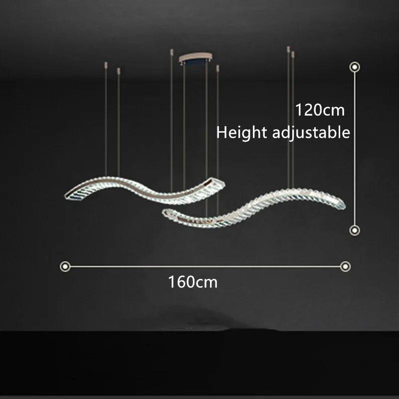 Modern Crystal Chandelier: Stainless Steel Long Strip Hanging Lamp for Kitchen and Dining