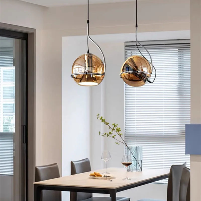 Amber Glass Pendant Light: Industrial Adjustable Angle Chandelier for Kitchen Bedroom Hallway