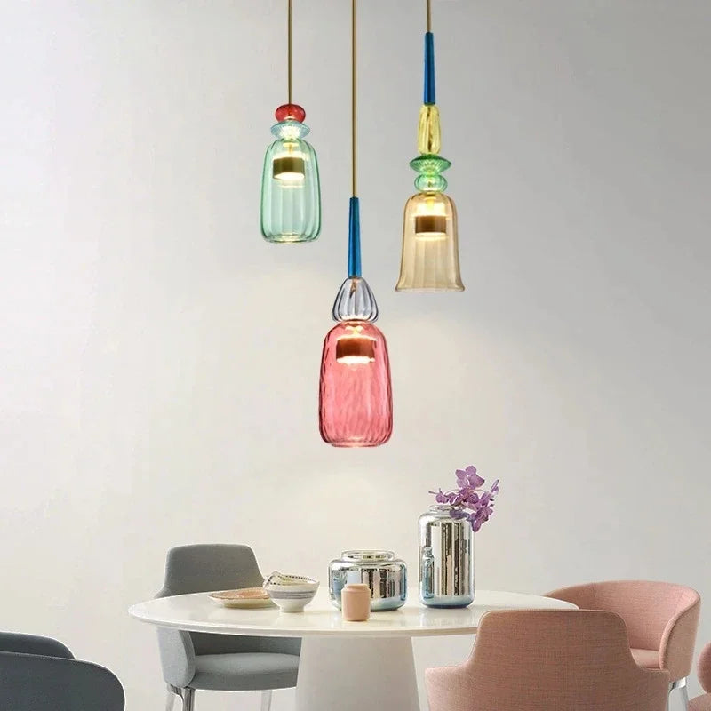 Glass Bedside Pendant Light: Modern Colorful Chandelier for Kitchen Coffee Bedroom