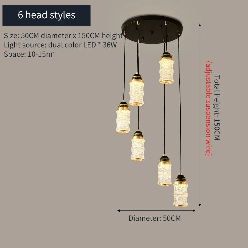 Chinese Style Spiral Staircase Chandelier for Villa & Restaurant, LED Lamps