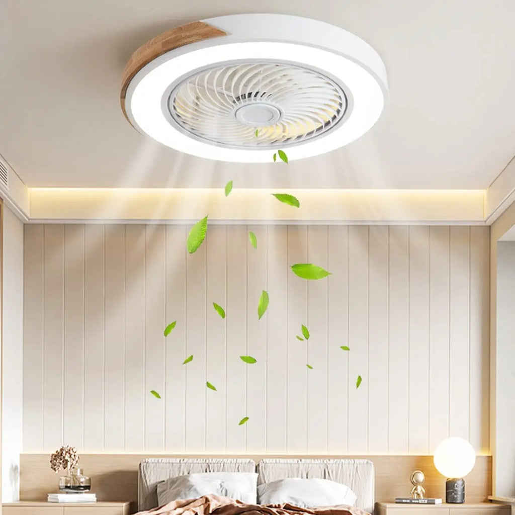 Wooden Ceiling Fan Light Remote Control Dimmable 3 Color for Indoor Bedroom