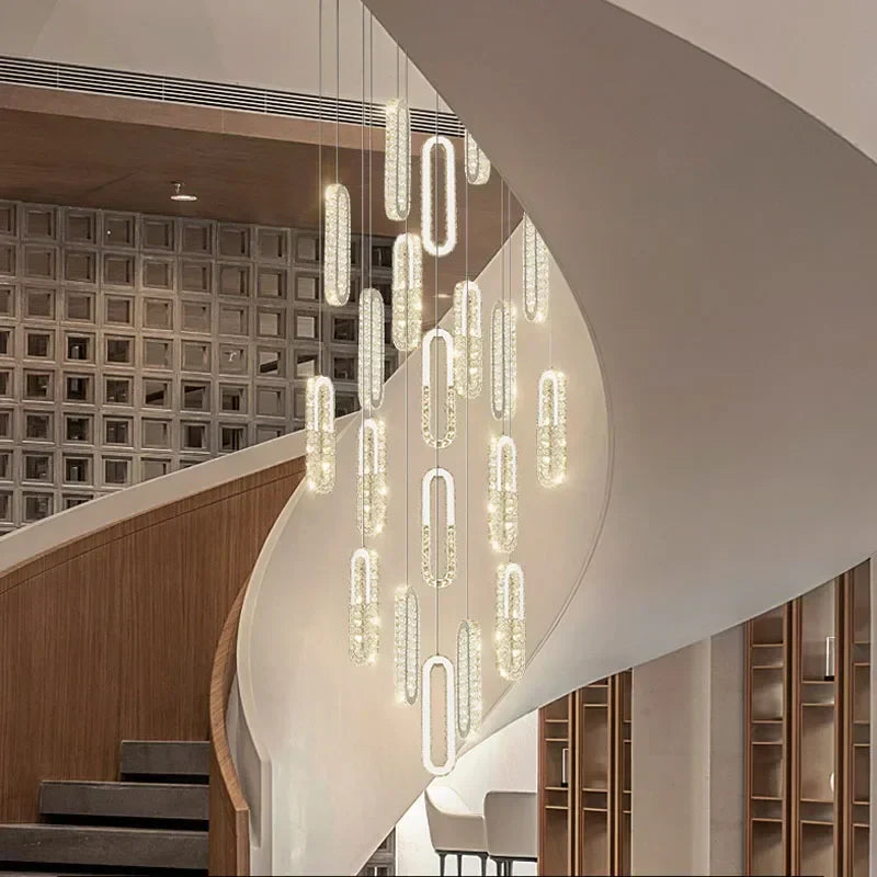 Luxury Gold Crystal LED Chandelier for Staircase and Living Room