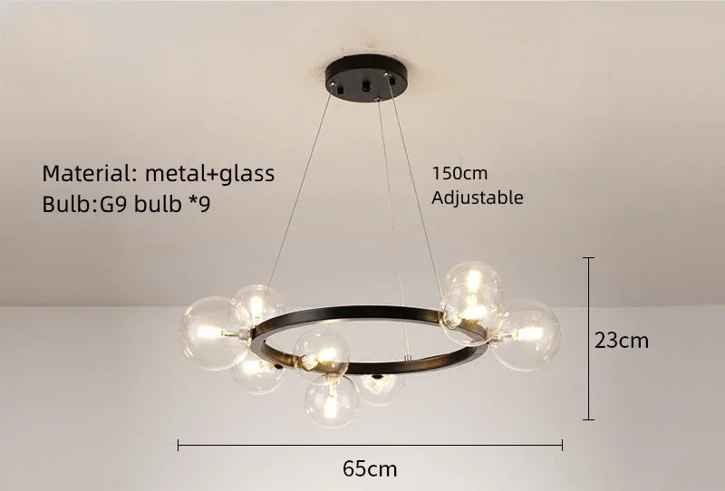Glass Chandelier G9 Hanging Light for Living Room Bedroom Decor